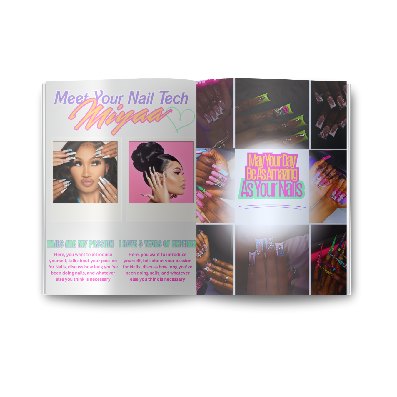90s Magazine Template, 90s Style Magazine Template For Hair Lashes, Nails, MUA, Beautician, Braid, Boutique, Magazine Catalog Canva Template